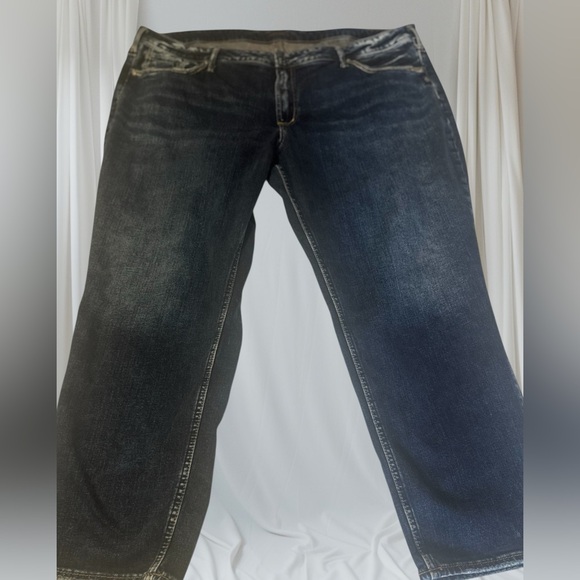 Silver Jeans Dark Wash Distressed BOYFRIEND Blue Jeans PLUS Sz 24 - Picture 1 of 7